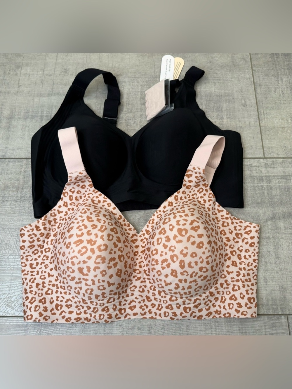 NEW Women’s 2pk Oeak Jelly Bras Black and Pink Leopard Print 3X
